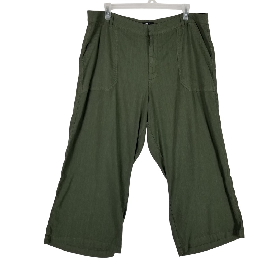 KUT from the Kloth Topaz Wide Leg Pants Womens 16W Olive Green Linen High Rise